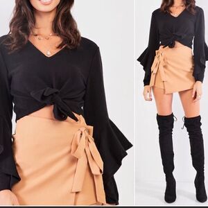 Cropped Fuzzy Ruffle Sleeve Sweater